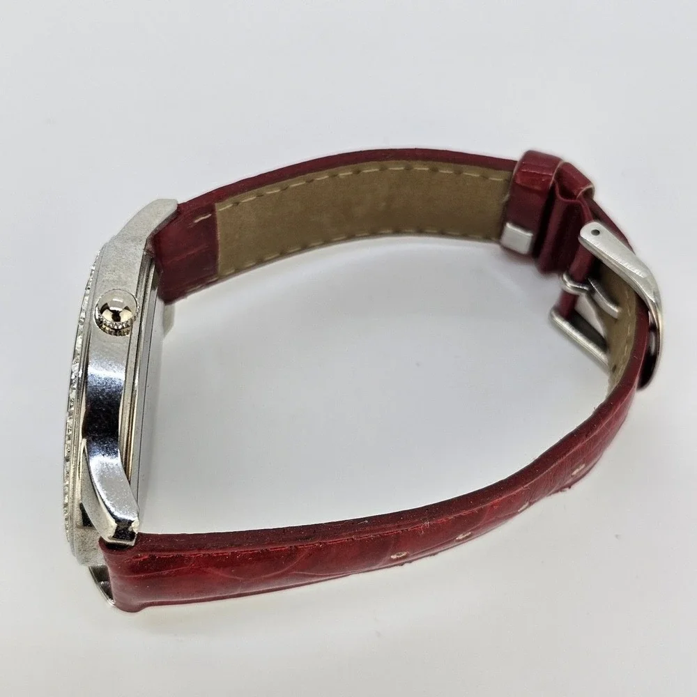 NYC‎ Women's Watch 40MM Gray Dial Crystal Bezel Red Leather Bands New Battery